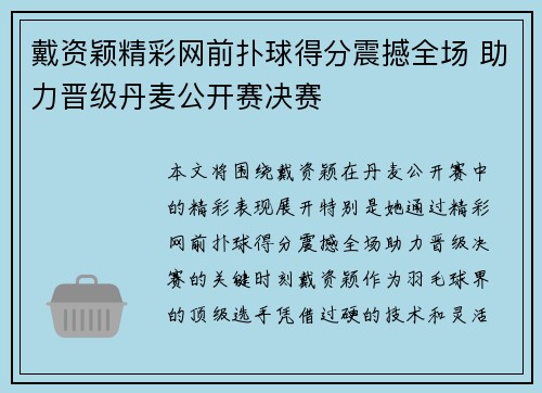 戴资颖精彩网前扑球得分震撼全场 助力晋级丹麦公开赛决赛 戴资颖精彩网前扑球得分震撼全场 助力晋级丹麦公开赛决赛